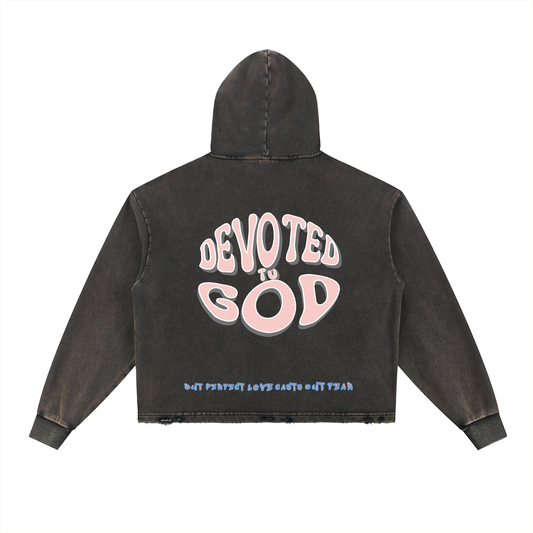 Devoted to God - Vintage Washed Frayed-Hem Hoodie