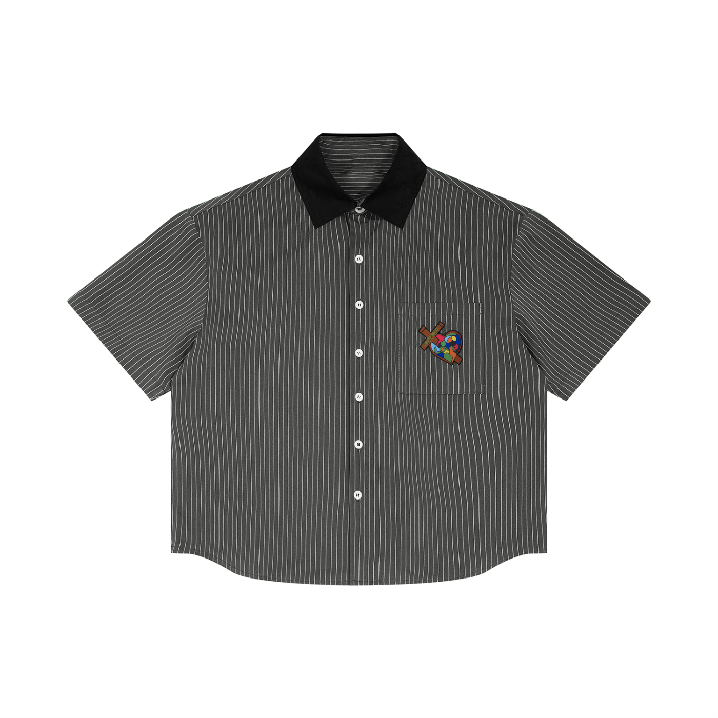 Unisex Striped Boxy Contrast Collar Shirt