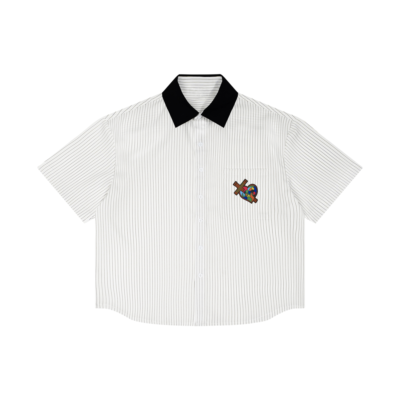 Unisex Striped Boxy Contrast Collar Shirt